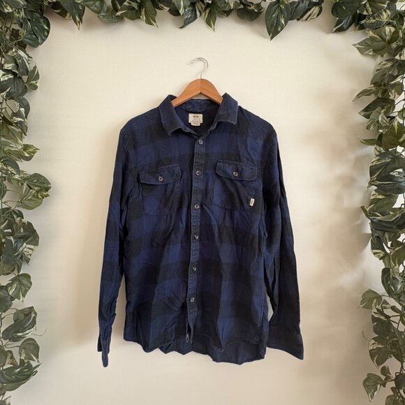 Vans Classic Fit Long Sleeve Front Button Shirt Plaid Blue Black Men’s Size M - Picture 1 of 9